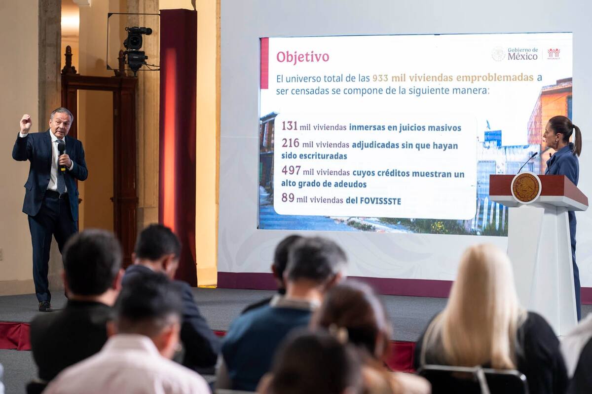 En conferencia matutina de la presidenta Claudia Sheinbaum, el Infonavit informó que lanzará programa para regularizar casi un millón de casas irregulares con opción de renta y compra sin desalojo. | Crédito: Presidencia