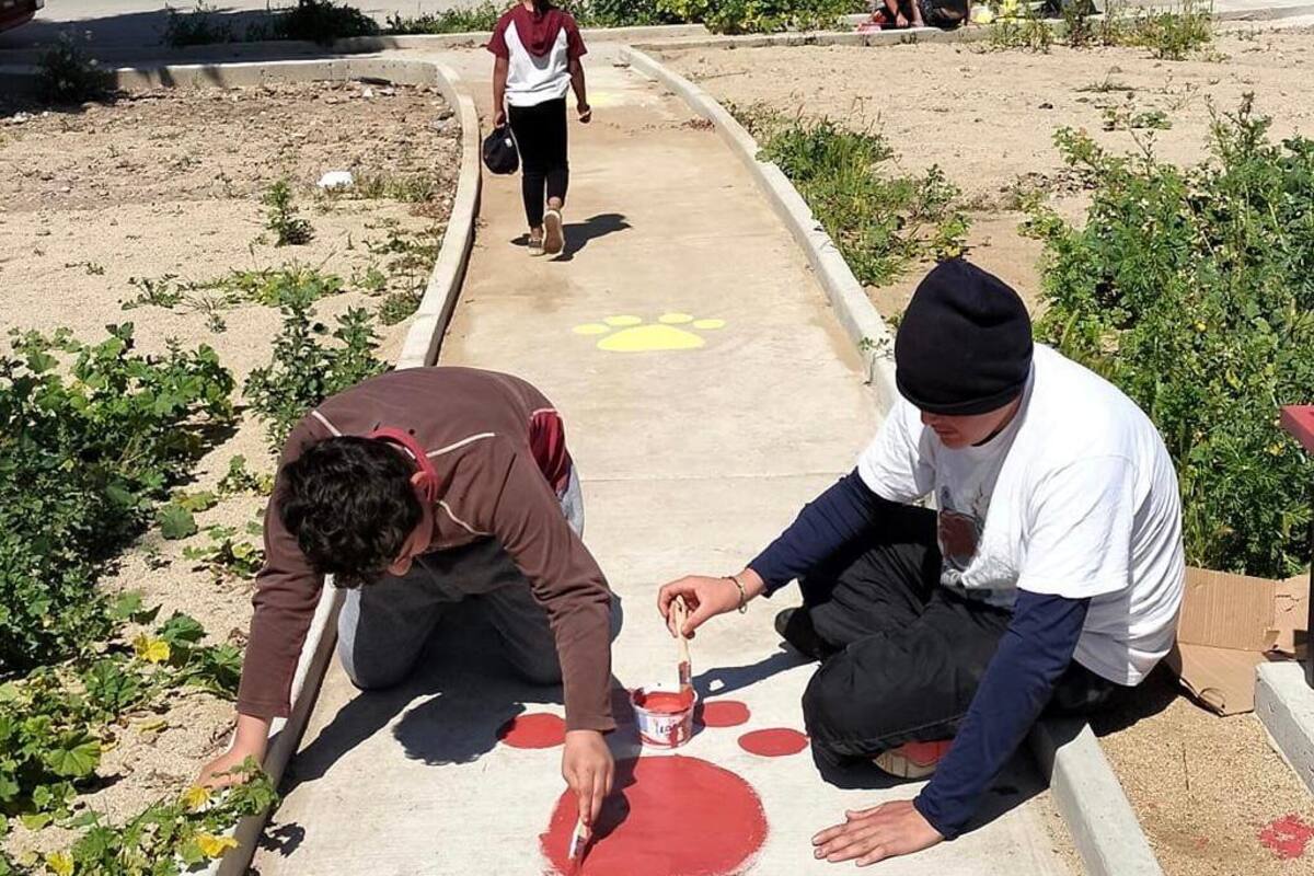Pintan huellas en parque lineal en Rosarito