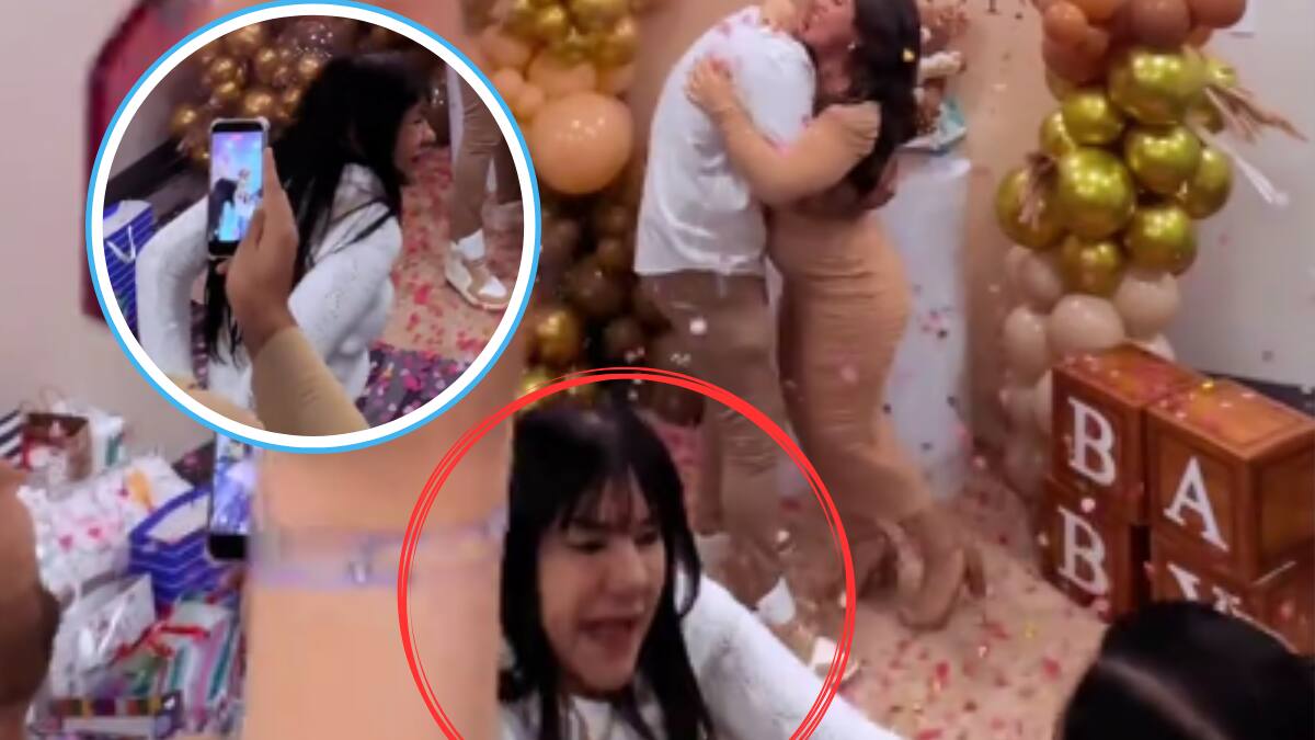 Suegra intenta meterse en revelación de género y termina jalada por los pantalones: el video que se volvió viral