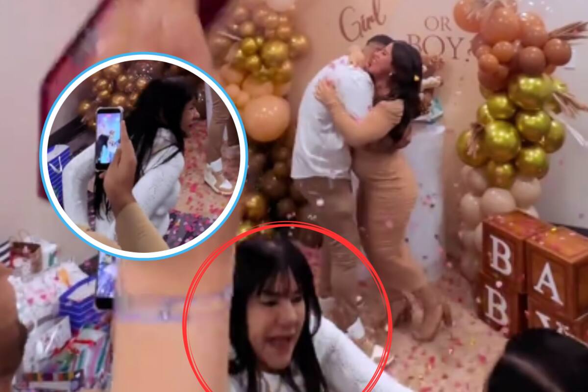 Suegra intenta meterse en revelación de género y termina jalada por los pantalones: el video que se volvió viral