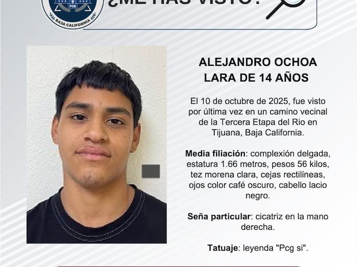 Se busca a Alejandro Ochoa Lara de 14 años