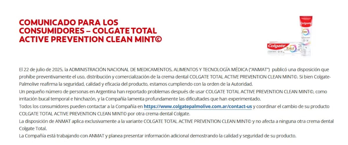 En algunos países anunciaron medidas de alerta mientras que otros han prohibido su venta. Foto Colgate Argentina.