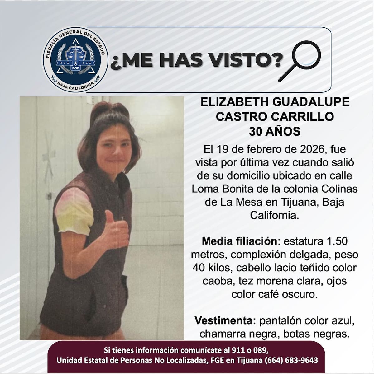 Fue visto por última vez el 19 de febrero de 2026.