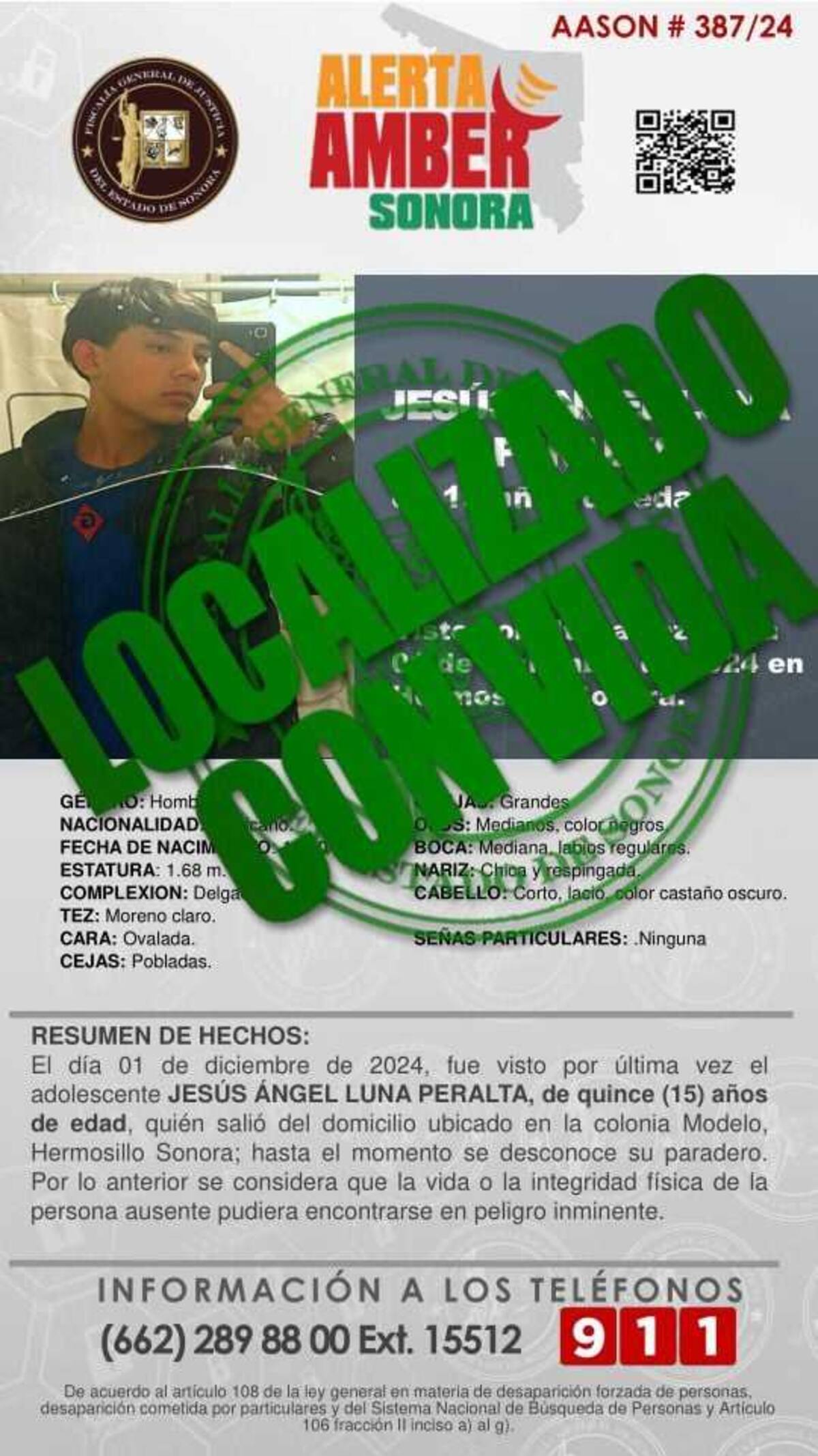 Localizan con vida a menor desaparecido en Sonora / Especial