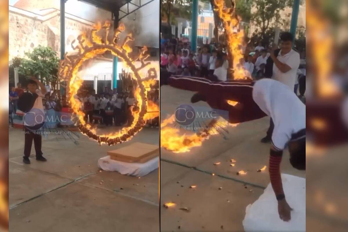 Viralizan aro de fuego saltado por alumnos de secundaria con Rammstein de fondo (VIDEO)