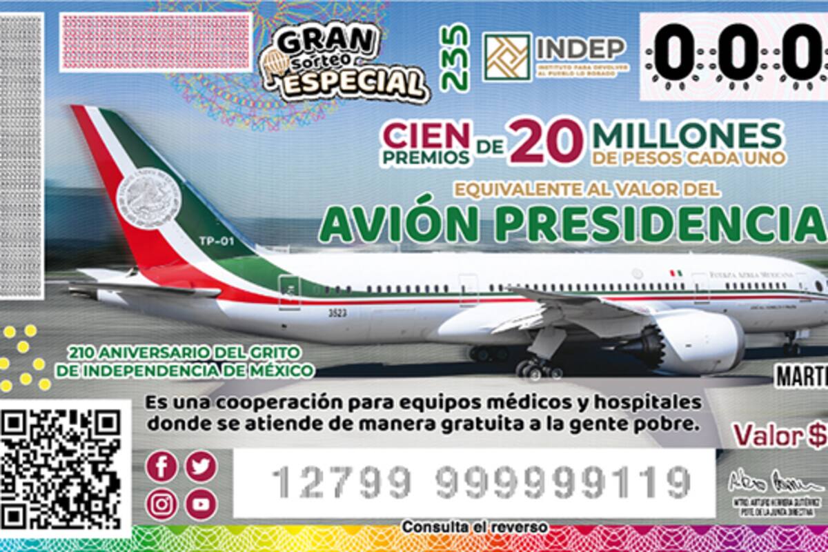 Hora, lugar y fecha de la rifa del avión