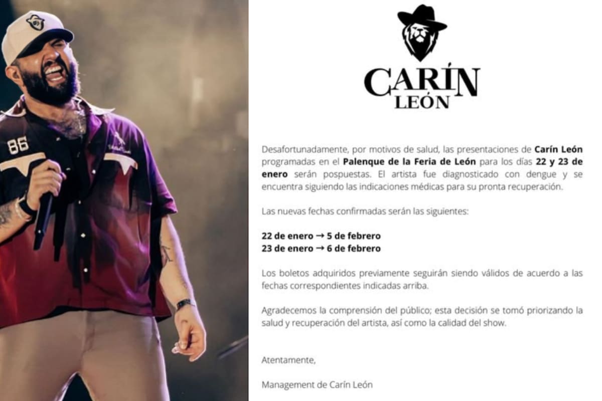 Carín León pospone conciertos en la Feria de León por diagnóstico de dengue; estas son las nuevas fechas