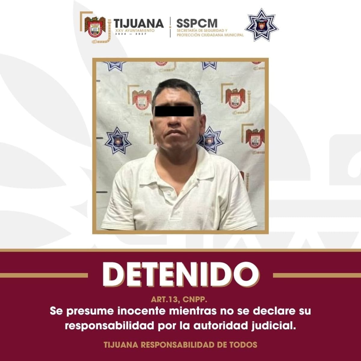 El sospechoso fue ubicado durante una revisión de tránsito en Parajes del Valle; autoridades confirmaron que tenía una orden de aprehensión vigente.
Foto: Cortesía.