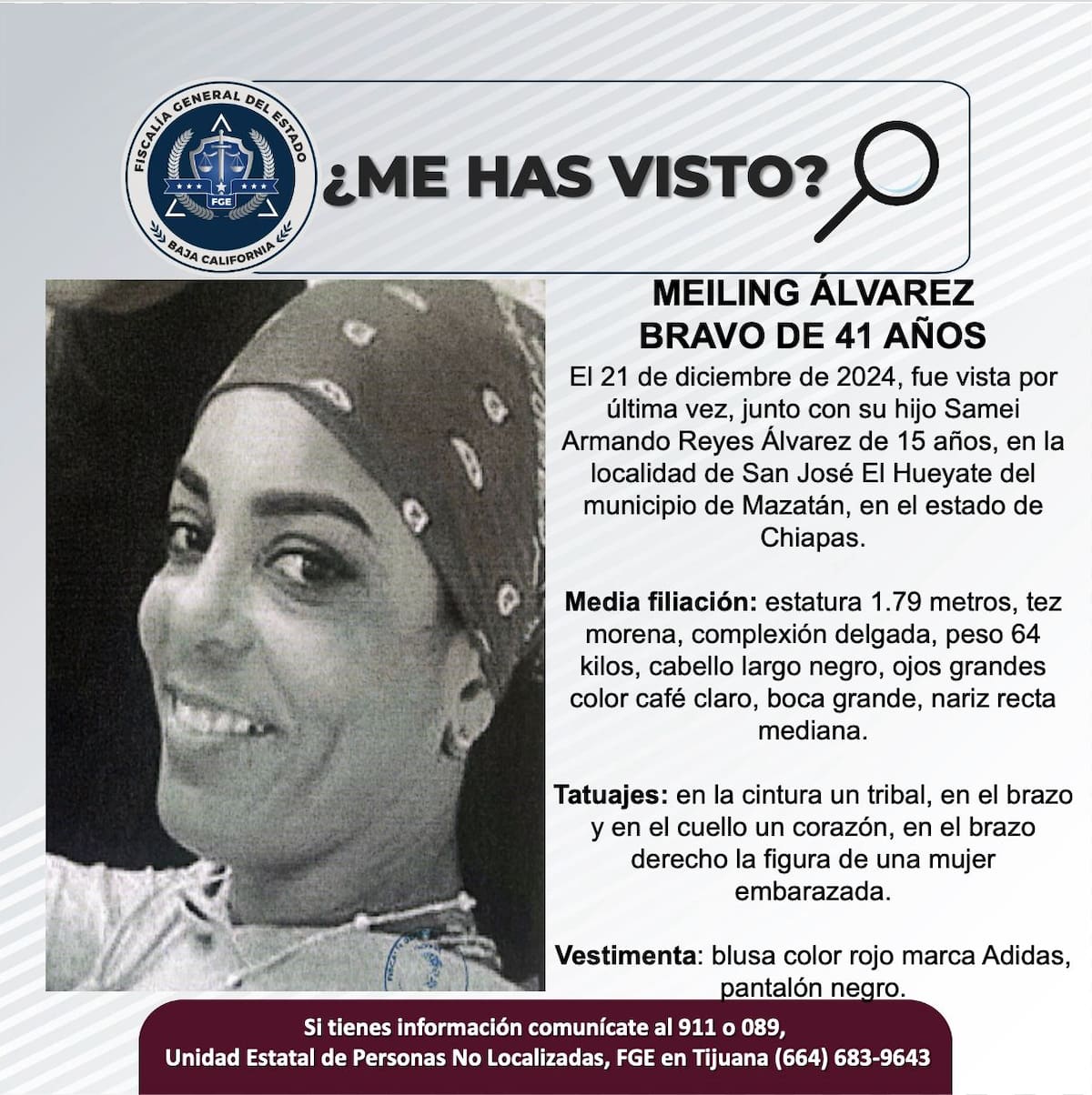 Fue vista por última vez el 21 de diciembre de 2024.