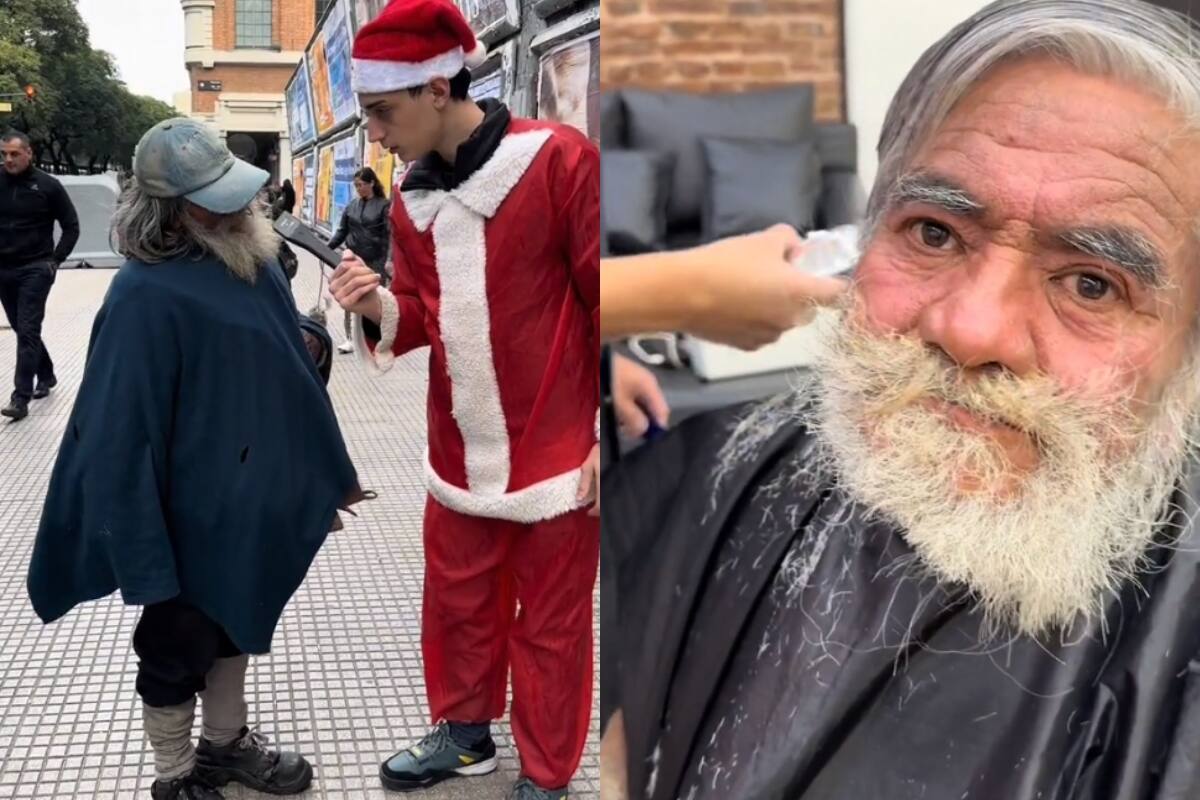 Influencer, vestido de Santa Claus, le regala un cambio de look a un indigente. ¡Mira cómo quedó después!
