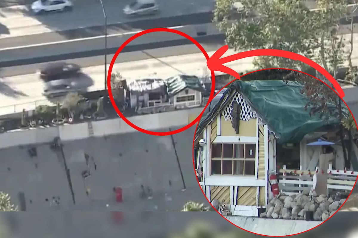 VIRAL: Personas sin hogar construyen su propia casa al borde de autopista en Los Ángeles; ¡la equipan con electricidad, parrilla y hasta jardín!
