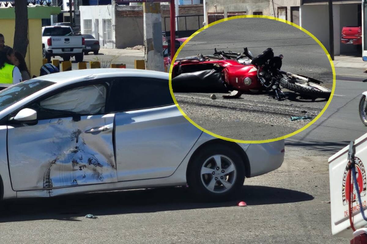 Choque de auto y moto en Hermosillo deja a ambos conductores con heridas