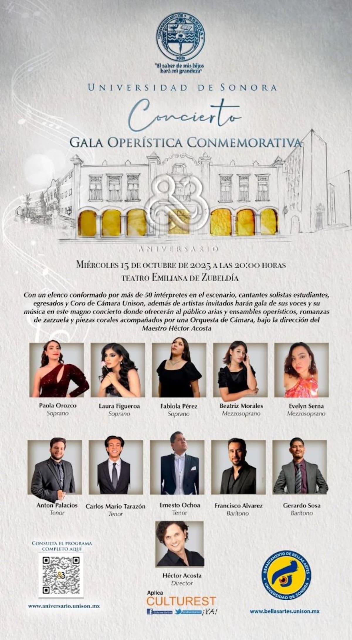 La Universidad de Sonora presenta la Gala Operística Conmemorativa en el marco de su 80 aniversario.