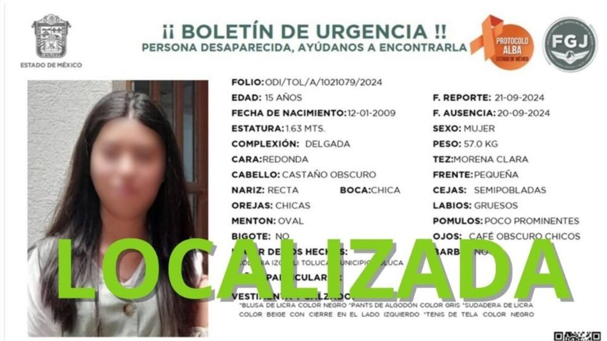 Una adolescente de 15 años identificada como Jaqueline Martínez, quien había sido reportada como desaparecida tras salir de su casa para presentar un examen en el Estado de México, fue localizada con vida en Veracruz.