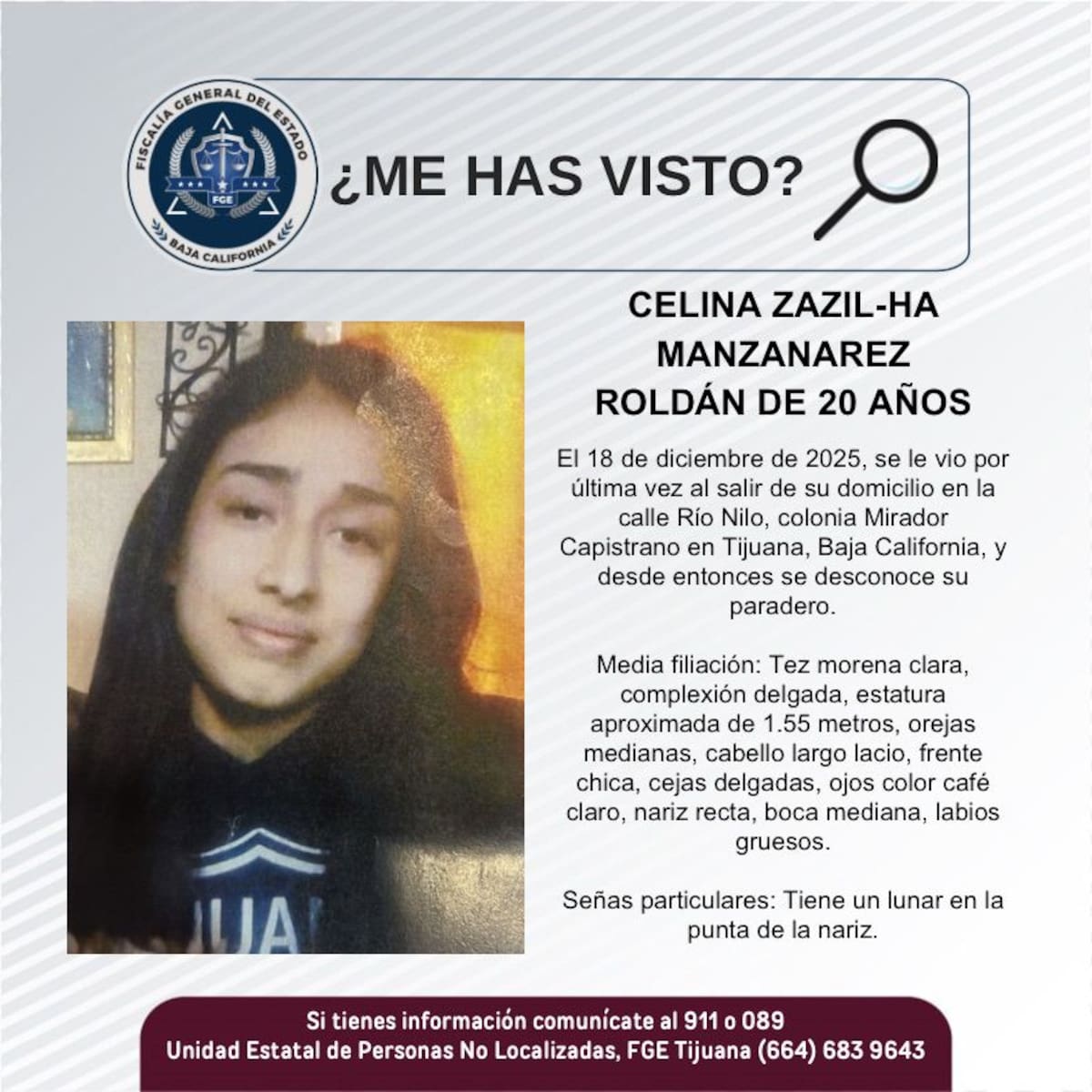 Fue visto por última vez el 18 de diciembre de 2025.