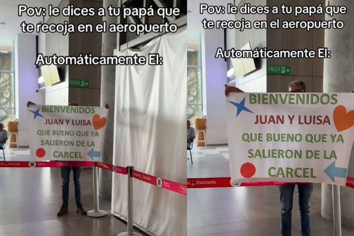 Bienvenidos de la cárcel: Padre recoge a su hija en el aeropuerto con un divertido cartelón