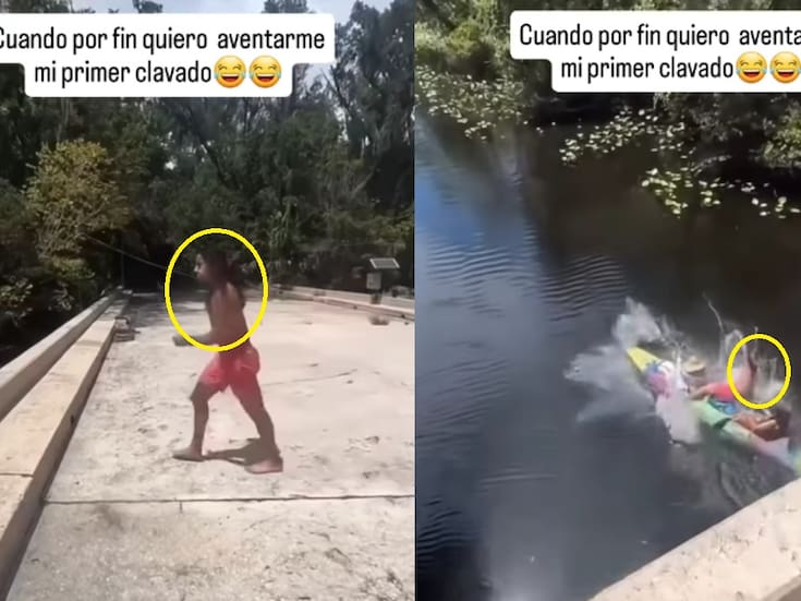 “La vida del salado no tiene descanso.”: Hombre intenta clavado desde una estructura hacia un rió y termina cayendo sobre una familia que paseaba en un bote