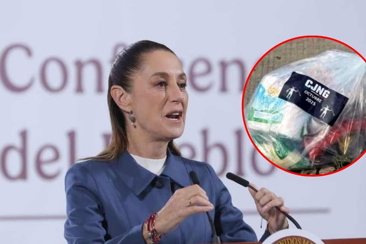 Entregan despensas con las siglas del CJNG en Veracruz tras inundación; Sheinbaum advierte que “no está bien eso”
