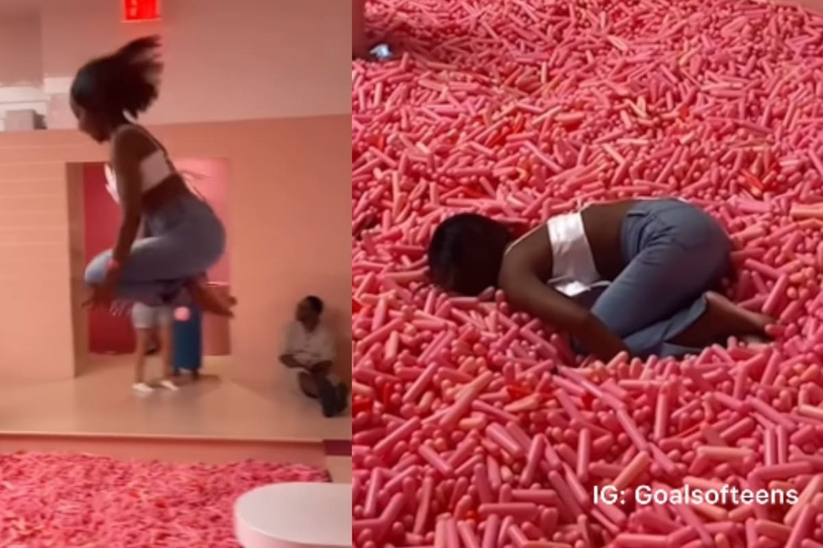 Mujer visita un museo, se tira a una piscina de poliestireno sin saber que es decorativa y termina estampada