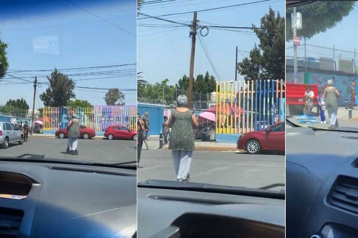 VIDEO: Abuelita es captada yendo en ‘patín’ por su nieto a la escuela y se hace viral