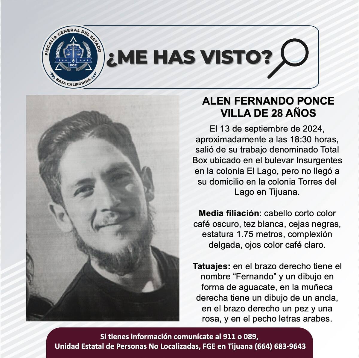 Alen Fernando Ponce Villa fue visto por última vez el 13 de septiembre del 2024.