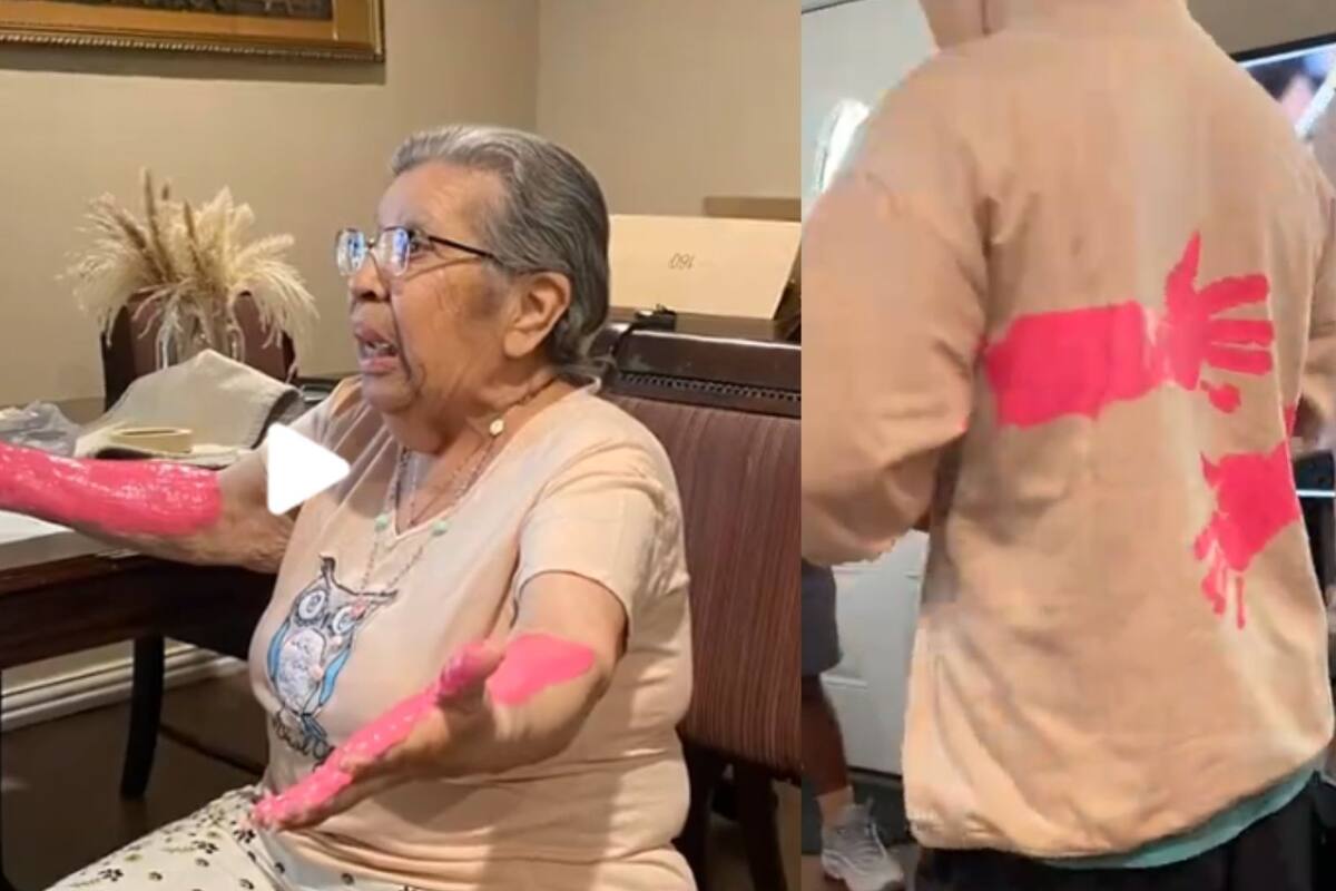 Familia le pinta los brazos a la abuela para que esta les dé un abrazo que “tendrán por siempre”