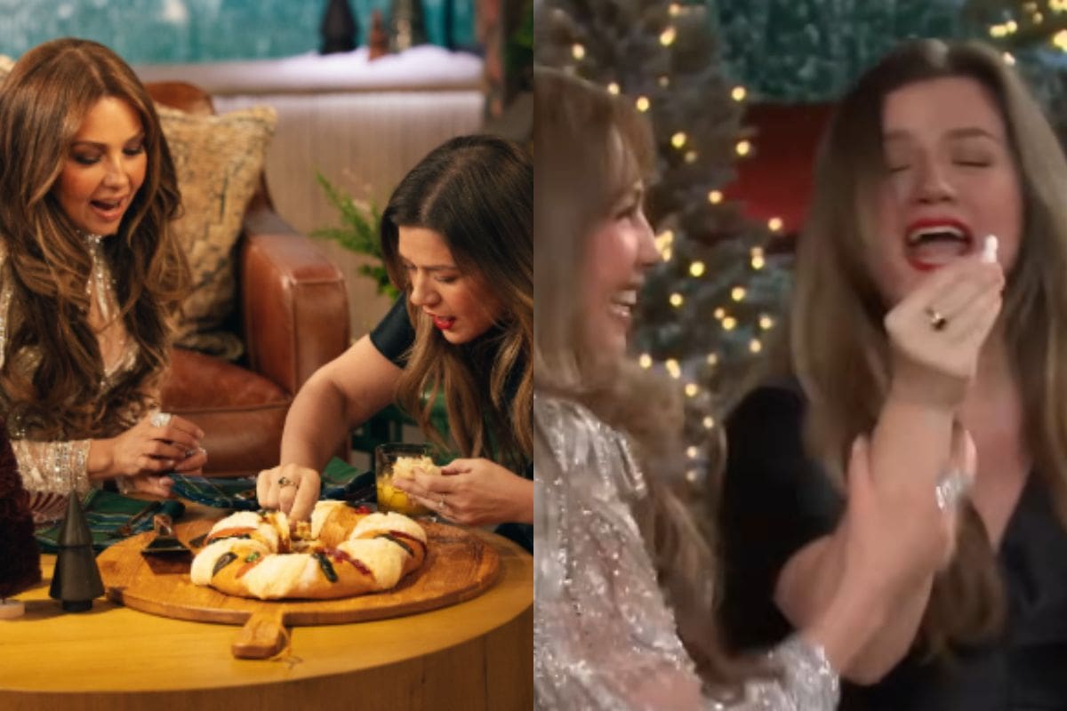 Thalía le enseña a Kelly Clarkson la tradicional rosca de reyes de México; así reaccionó la conductora cuando le salió “el monito”