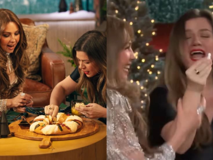 Thalía le enseña a Kelly Clarkson la tradicional rosca de reyes de México; así reaccionó la conductora cuando le salió “el monito”