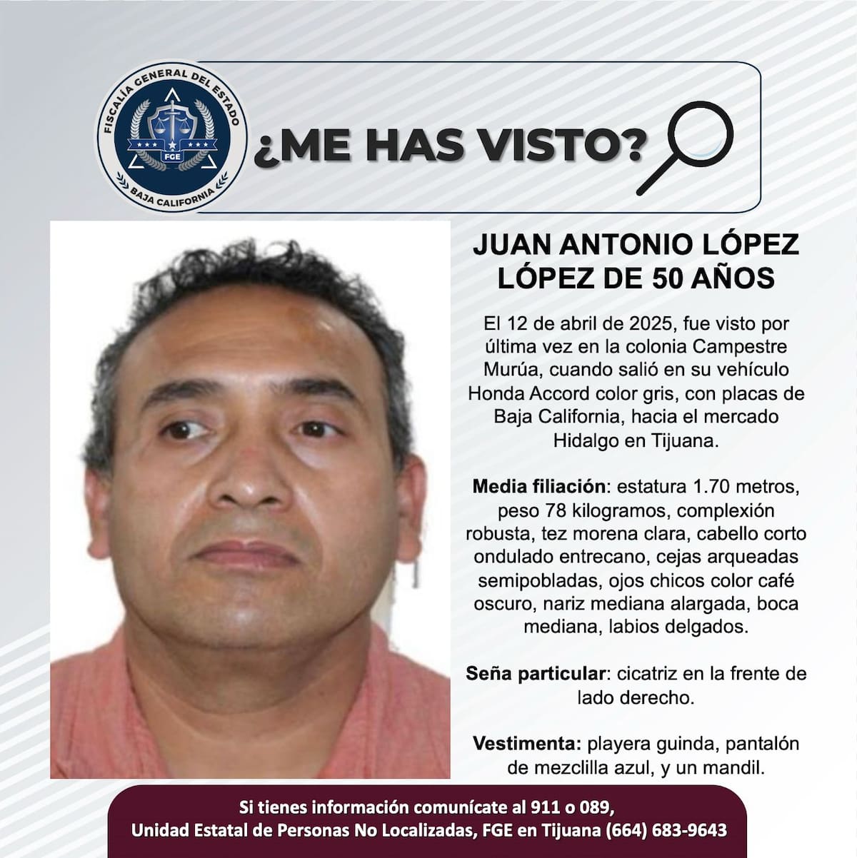 Juan Antonio López López fue vista por última vez el 12 de abril del 2025.