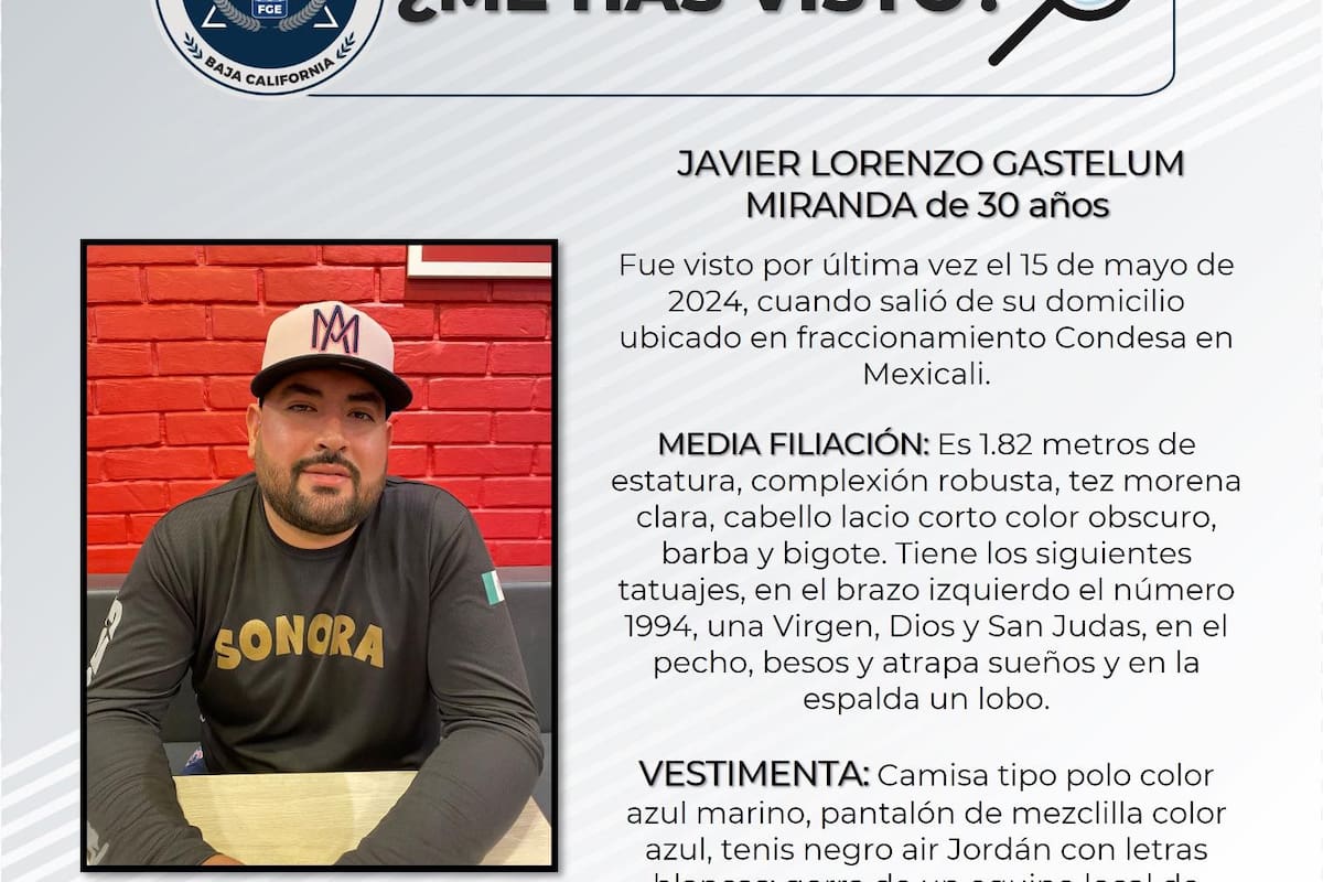 Familiares buscan a Javier Lorenzo Gastelum Miranda