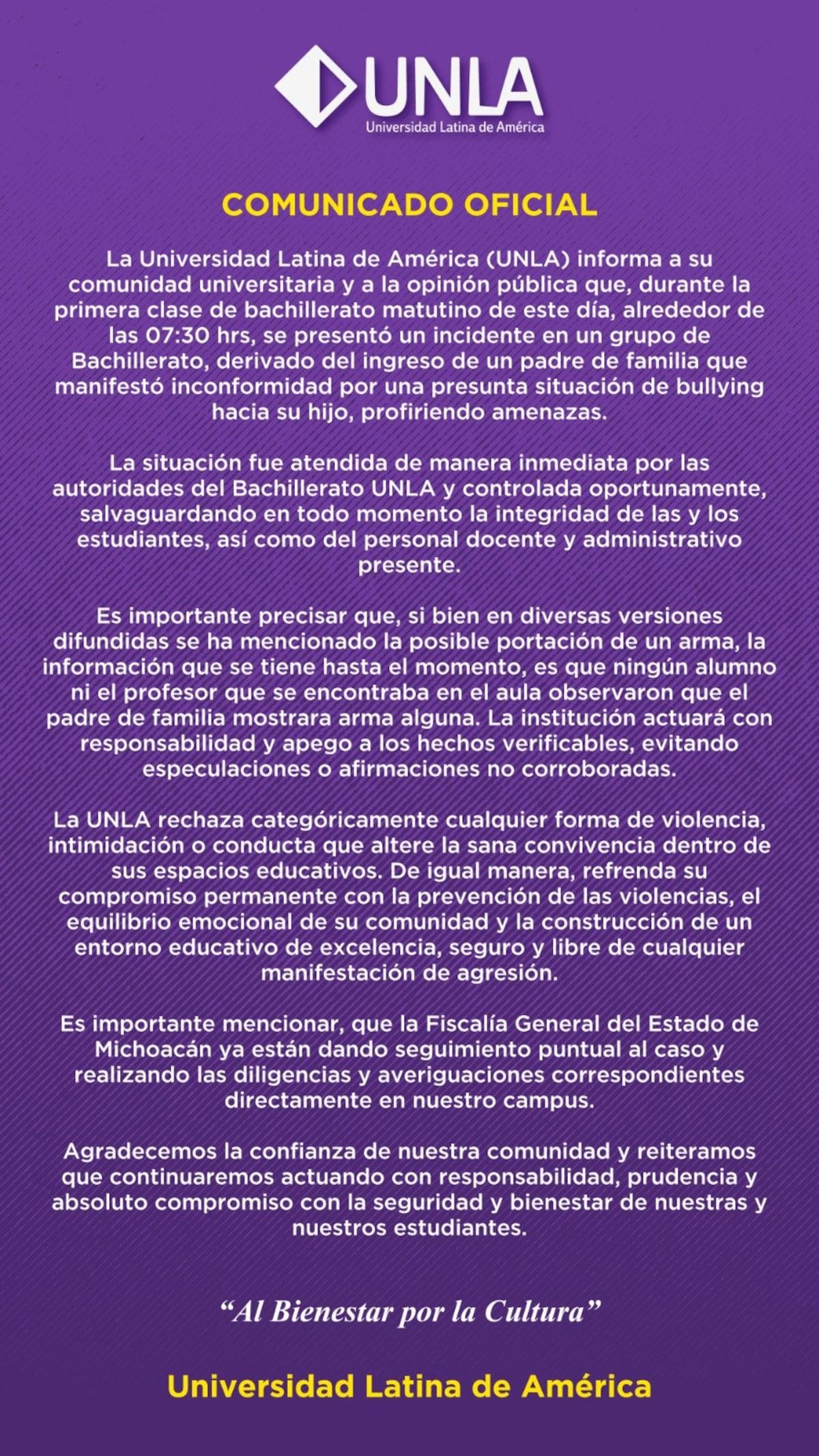 Foto: UNLA en Facebook.