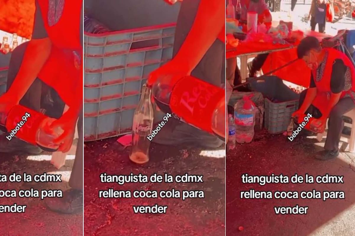 VIDEO: Tianguista es sorprendido rellenando botellas de refresco para venderlas