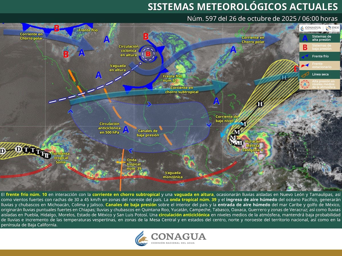 Pronóstico del cllima para este domingo 26 de octubre del 2025. | Crédito: SMN