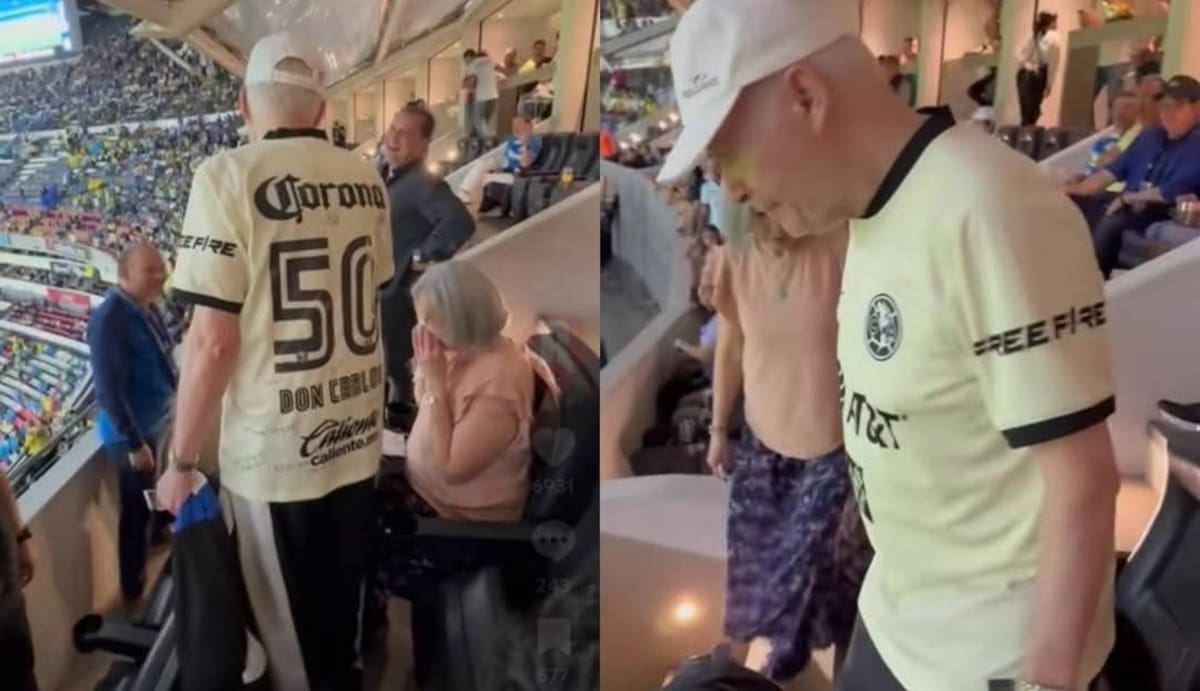 El cardenal, Carlos Aguiar Retes, portando la playera azulcrema en un partido del Club América en el Estadio Azteca. (Foto: Redes sociales)