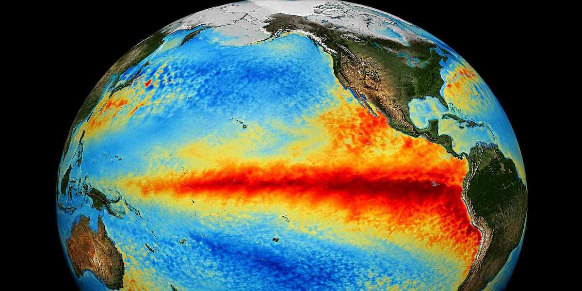 La Administración Nacional Oceánica y Atmosférica de Estados Unidos (NOAA) advierte que El Niño ya se ha iniciado y podría alcanzar niveles récord a finales de 2026, generando sequías, inundaciones y temperaturas extremas a nivel global. | Foto: Generada con IA.