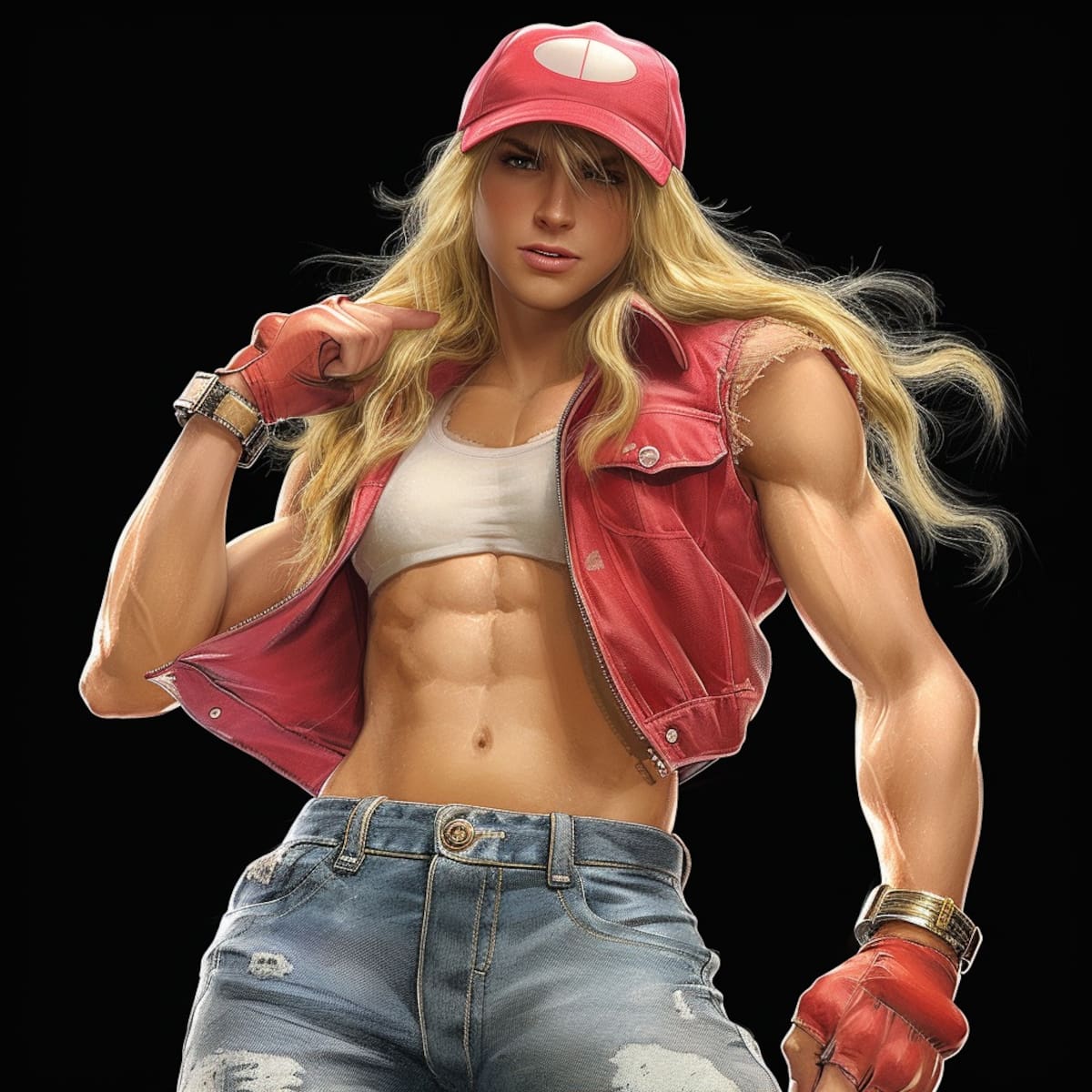 La IA de Midjourney desata la creatividad al transformar a Terry Bogard en una impresionante guerrera femenina con un toque de belleza y músculos.