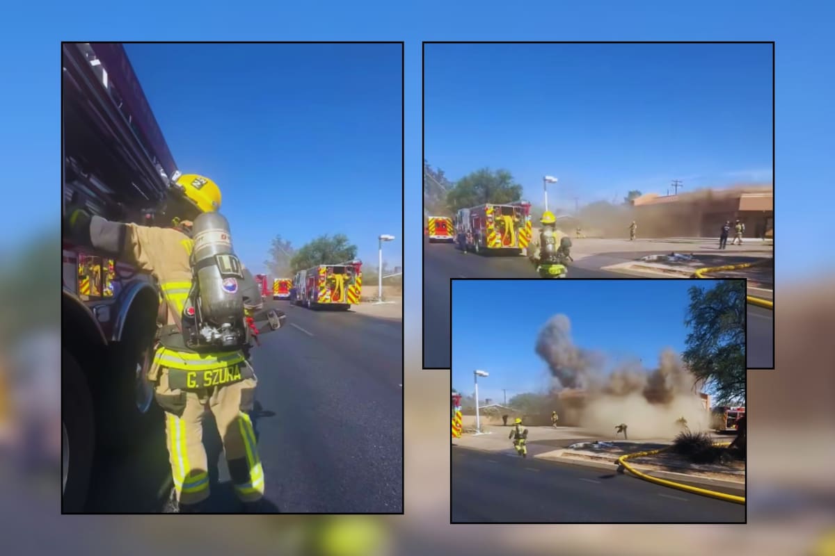 VIDEO: Edificio en llamas colapsó mientras bomberos trabajaban en apagar el incendio en Tucson