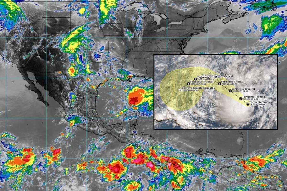 Amanda ya es la primera tormenta tropical del Pacífico en 2026: el SMN informa que evolucionó de la depresión Uno-E, registra vientos de 65 km/h y está a 2 mil 375 km de Cabo San Lucas