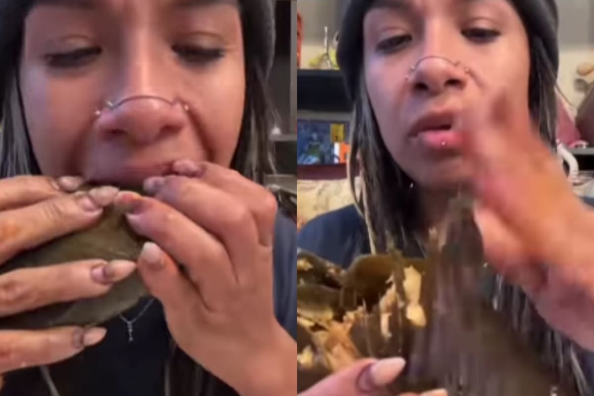 Mujer se vuelve viral por comerse un tamal con todo y hojas