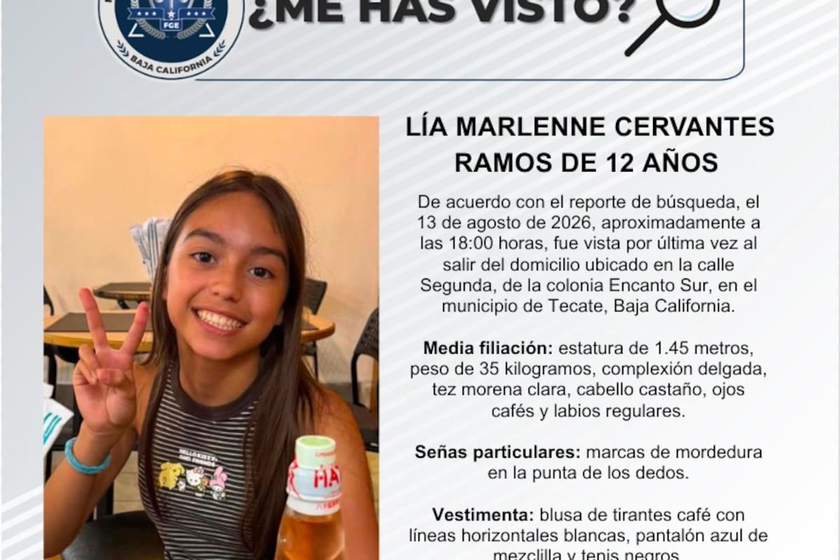 Se busca Lía Marlenne Cervantes Ramos de 12 años de edad
