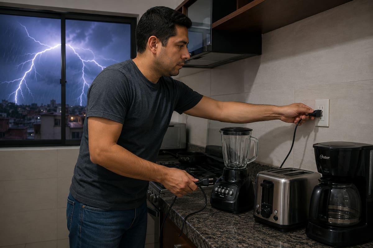 Los electrodomésticos más sensibles como televisiones o consolas, son los equipos que se recomienda desconectar durante las tormentas eléctricas, para evitar que se descompongan. | Foto: Imagen Generada con IA