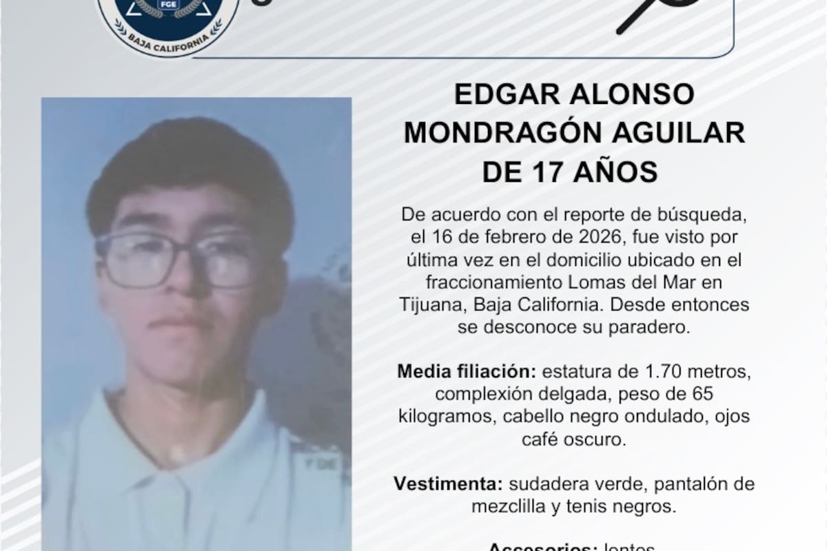 Se busca a Edgar Alonso Mondragón Aguilar de 17 años