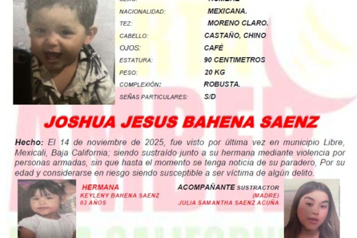 Buscan a niños sustraídos de manera violenta por su madre en noviembre de 2025