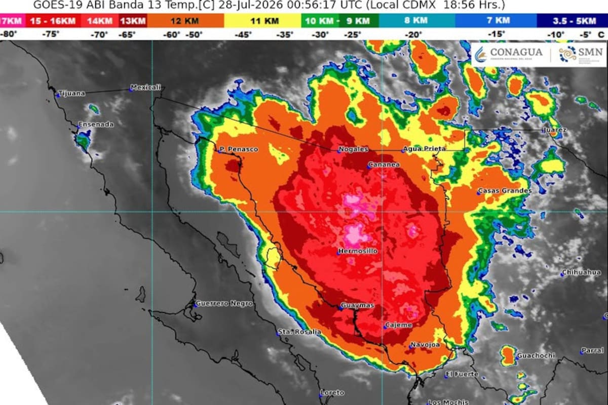 Sistema de tormentas se debilita en Sonora, pero mantiene lluvias, actividad eléctrica y fuertes rachas al sur de Hermosillo