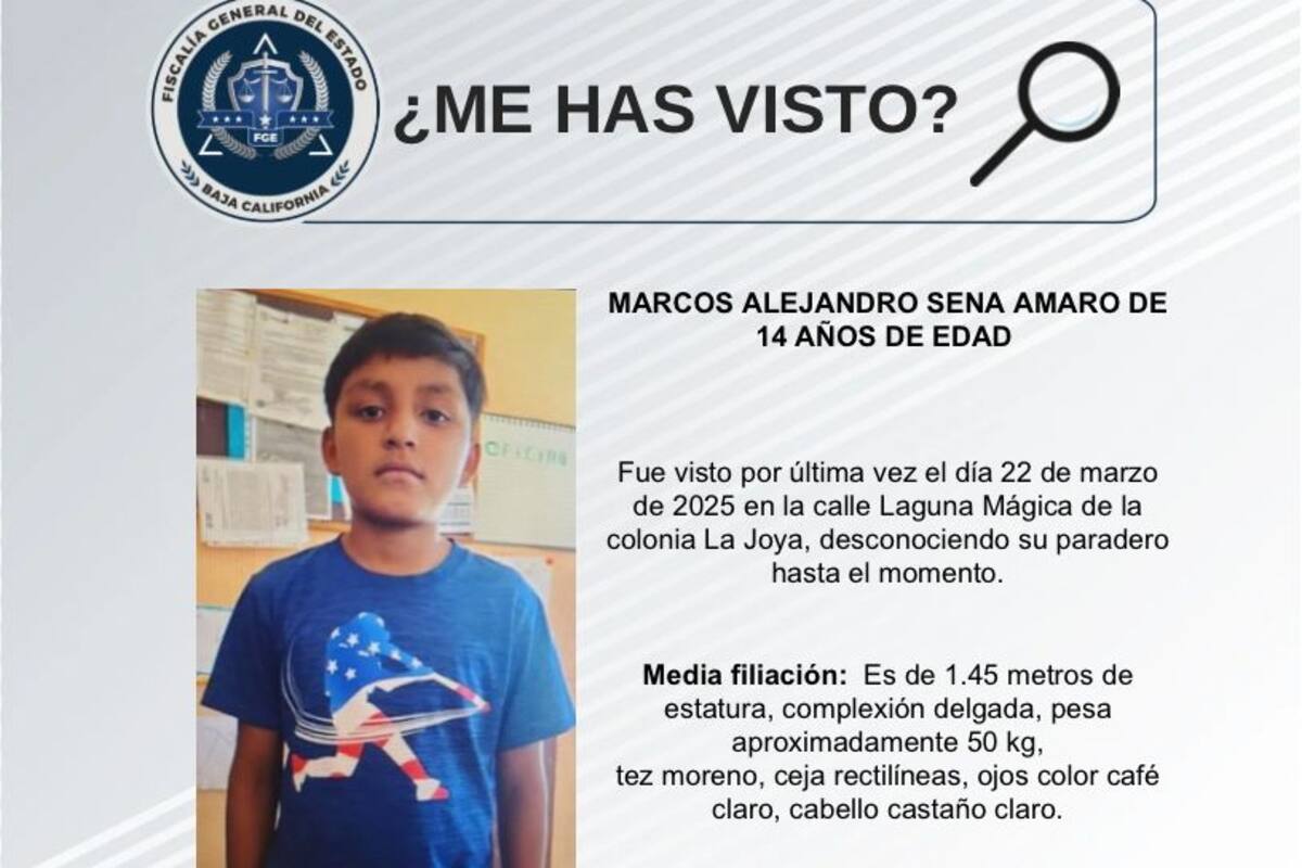 Se busca a Marcos Alejandro Sena Amaro, de 14 años de edad