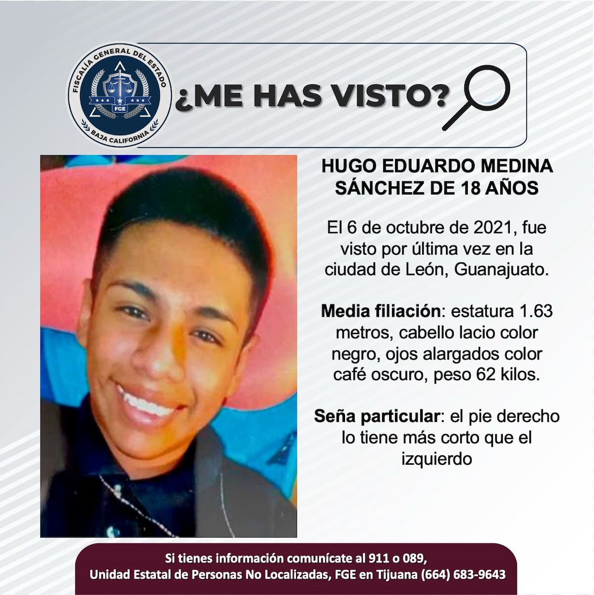 Fue visto por última vez el 6 de octubre de 2021.