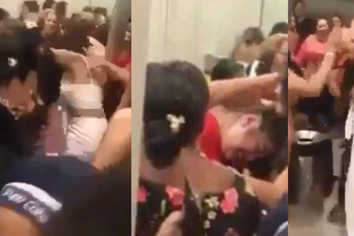 VIDEO: Empleada recibe lencería en intercambio de regalos y la esposa del patrón la desgreña