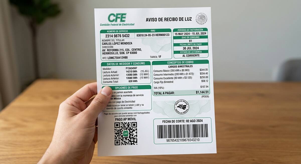 Aunque la distribución gráfica puede cambiar, el recibo permite localizar varios datos para conocer cómo se determinó el cobro. Foto: Gemini.