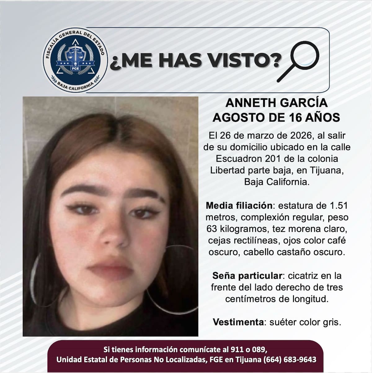 Fue vista por última vez el 26 de marzo de 2026.