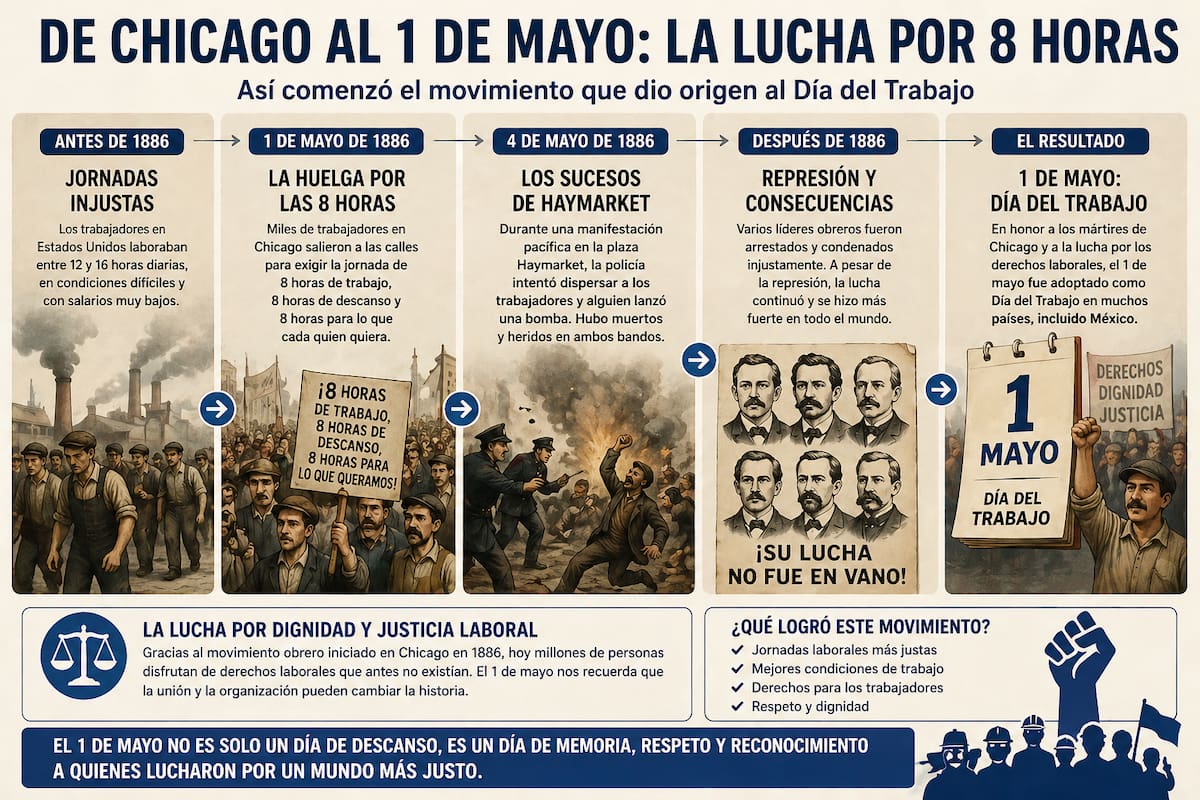 El origen histórico del Día del Trabajo está relacionado con un movimiento obrero ocurrido en Estados Unidos. | Foto: Especial GH.